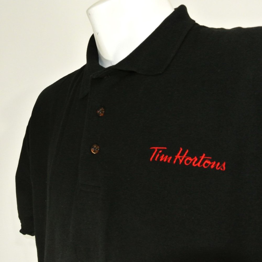 TIM HORTONS Coffee Donuts Employee Uniform Polo Shirt Black NEW Size L Large